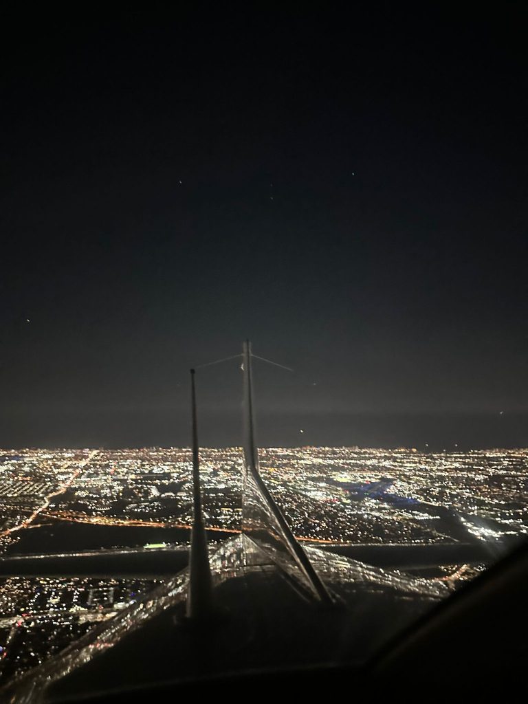 Tail of cessna in night
