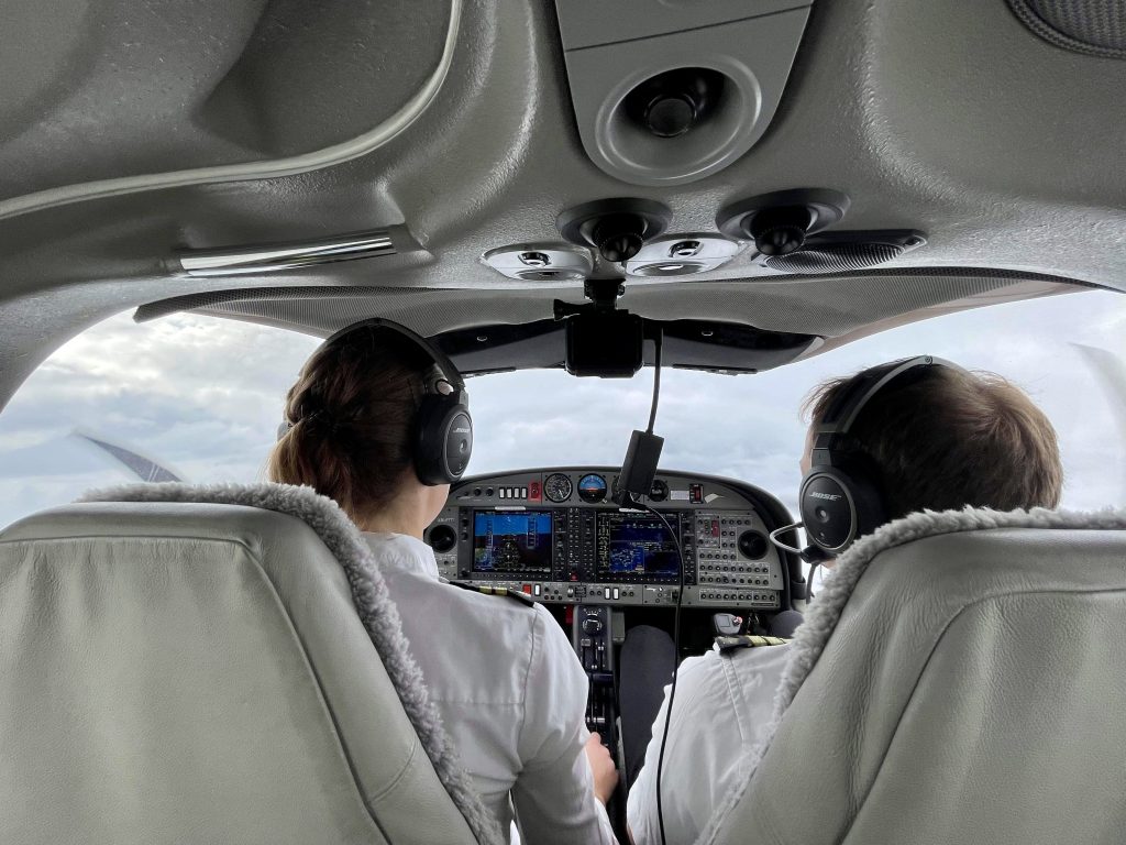 student flying a plane